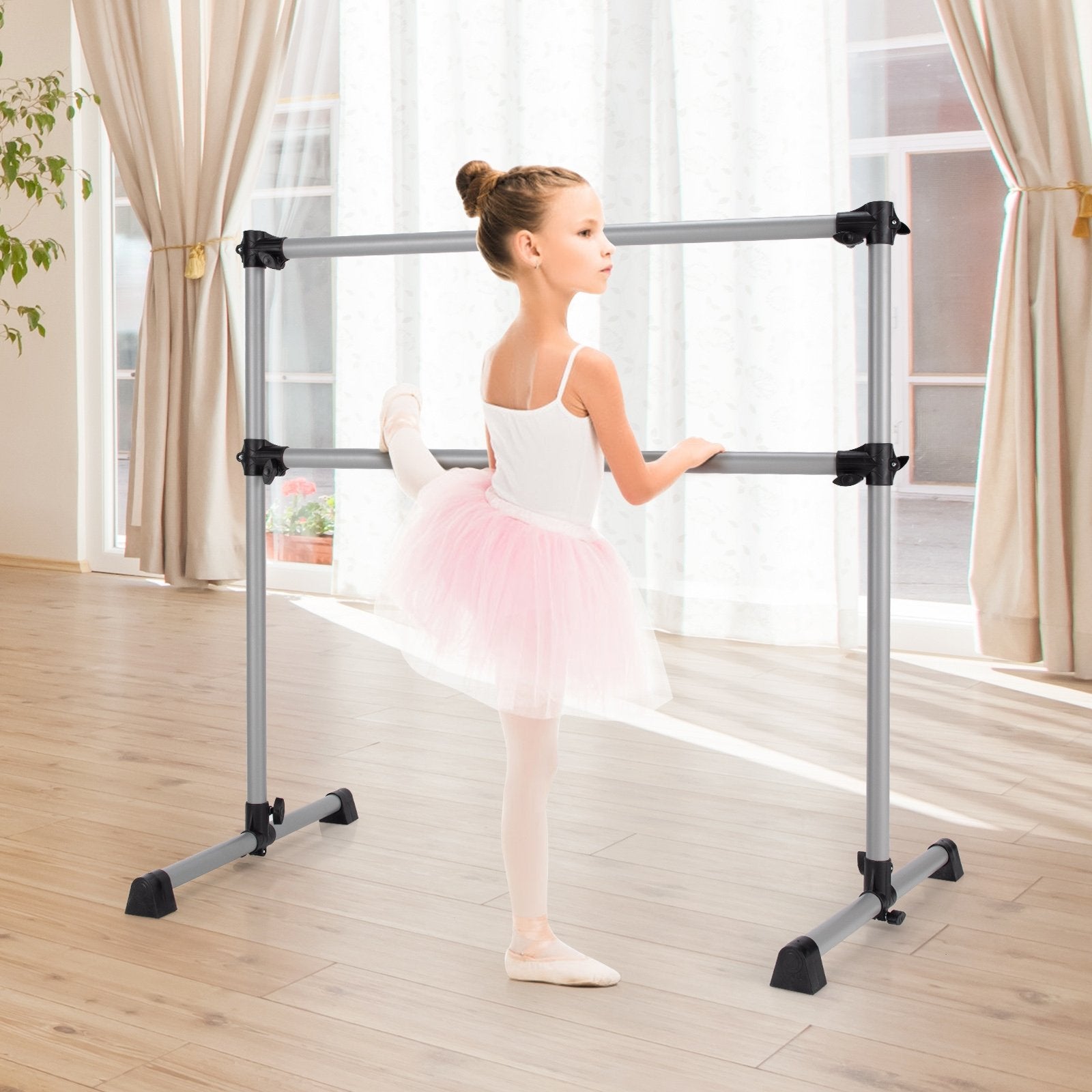 4 Feet Portable Double Freestanding Barre Dancing Stretching, Silver Yoga Accessories   at Gallery Canada