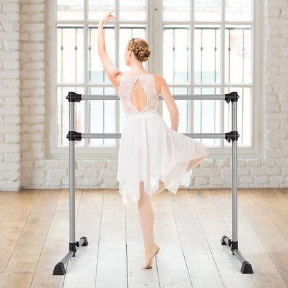 4 Feet Portable Double Freestanding Barre Dancing Stretching, Silver Yoga Accessories   at Gallery Canada