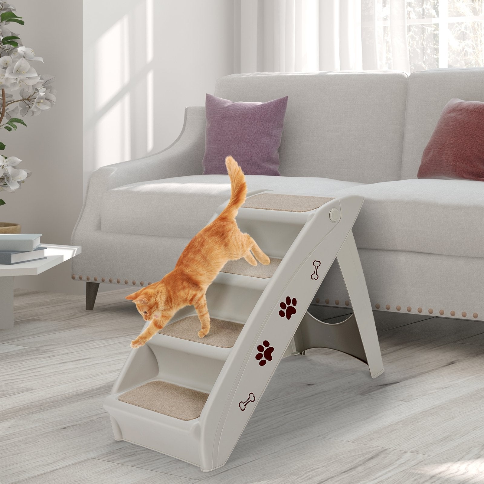 Collapsible Plastic Pet Stairs 4 Step Ladder for Small Dog and Cats, Gray - Gallery Canada