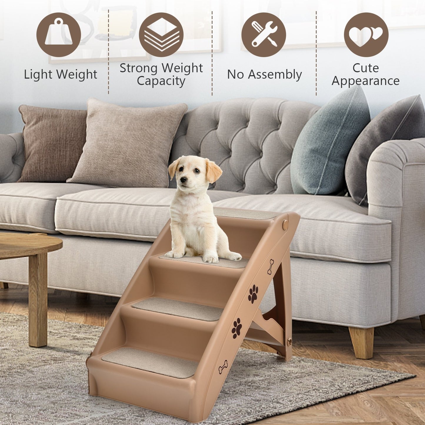 Collapsible Plastic Pet Stairs 4 Step Ladder for Small Dog and Cats, Coffee - Gallery Canada