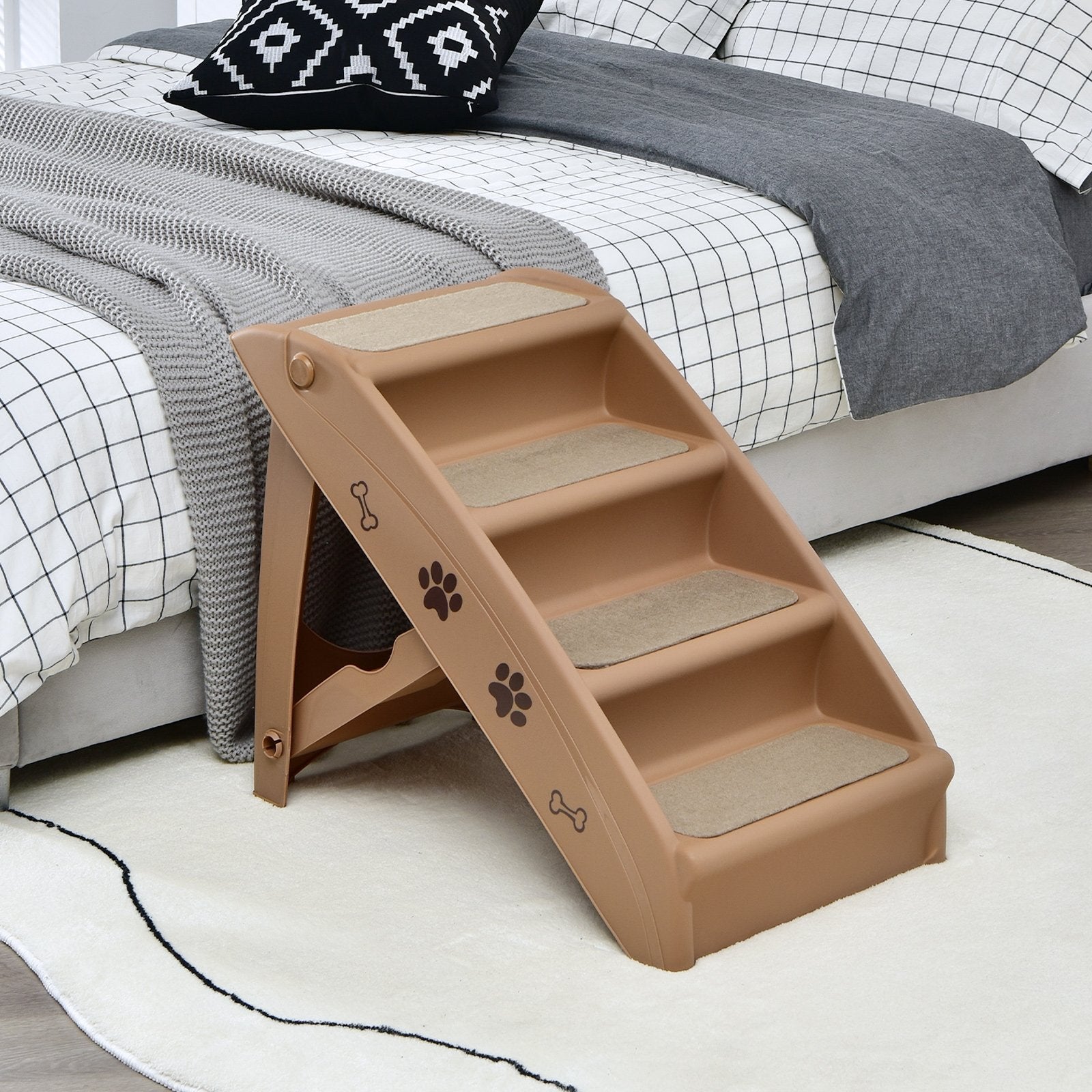Collapsible Plastic Pet Stairs 4 Step Ladder for Small Dog and Cats, Coffee - Gallery Canada