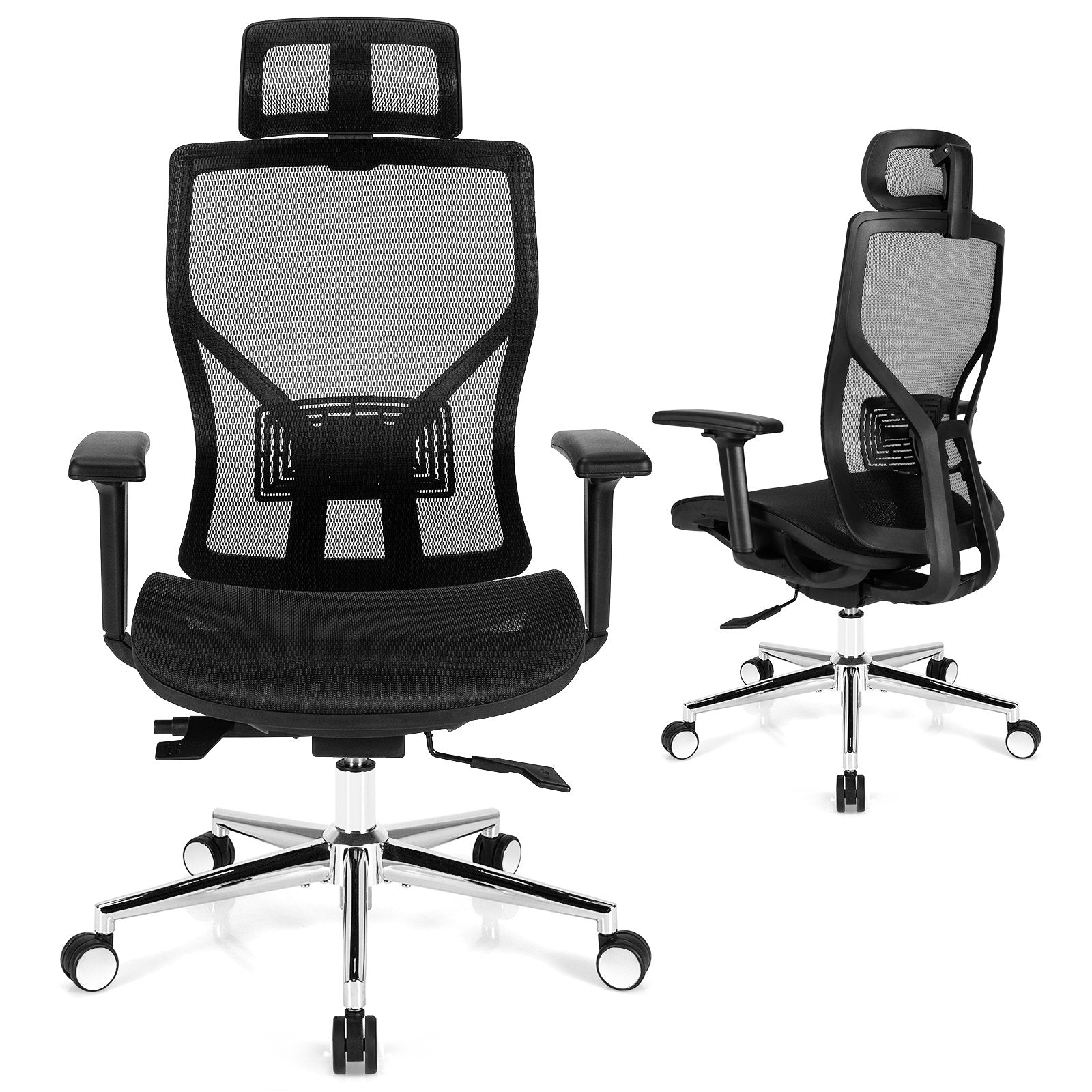 High-Back Mesh Executive Chair with Sliding Seat and Adjustable Lumbar Support, Black Ergonomic Chairs   at Gallery Canada