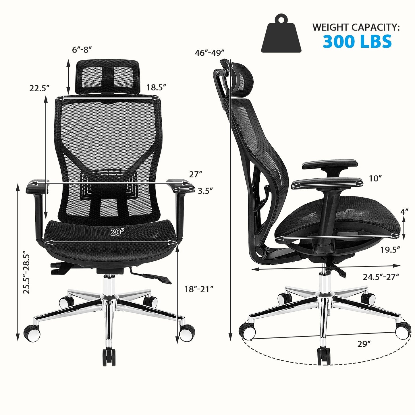 High-Back Mesh Executive Chair with Sliding Seat and Adjustable Lumbar Support, Black Ergonomic Chairs   at Gallery Canada