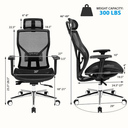 High-Back Mesh Executive Chair with Sliding Seat and Adjustable Lumbar Support, Black Ergonomic Chairs   at Gallery Canada