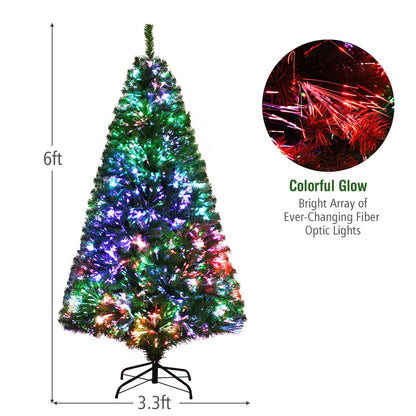 6 Feet Pre-lit Fiber Optic Artificial Christmas Tree with 617 Branch Tips, Green - Gallery Canada