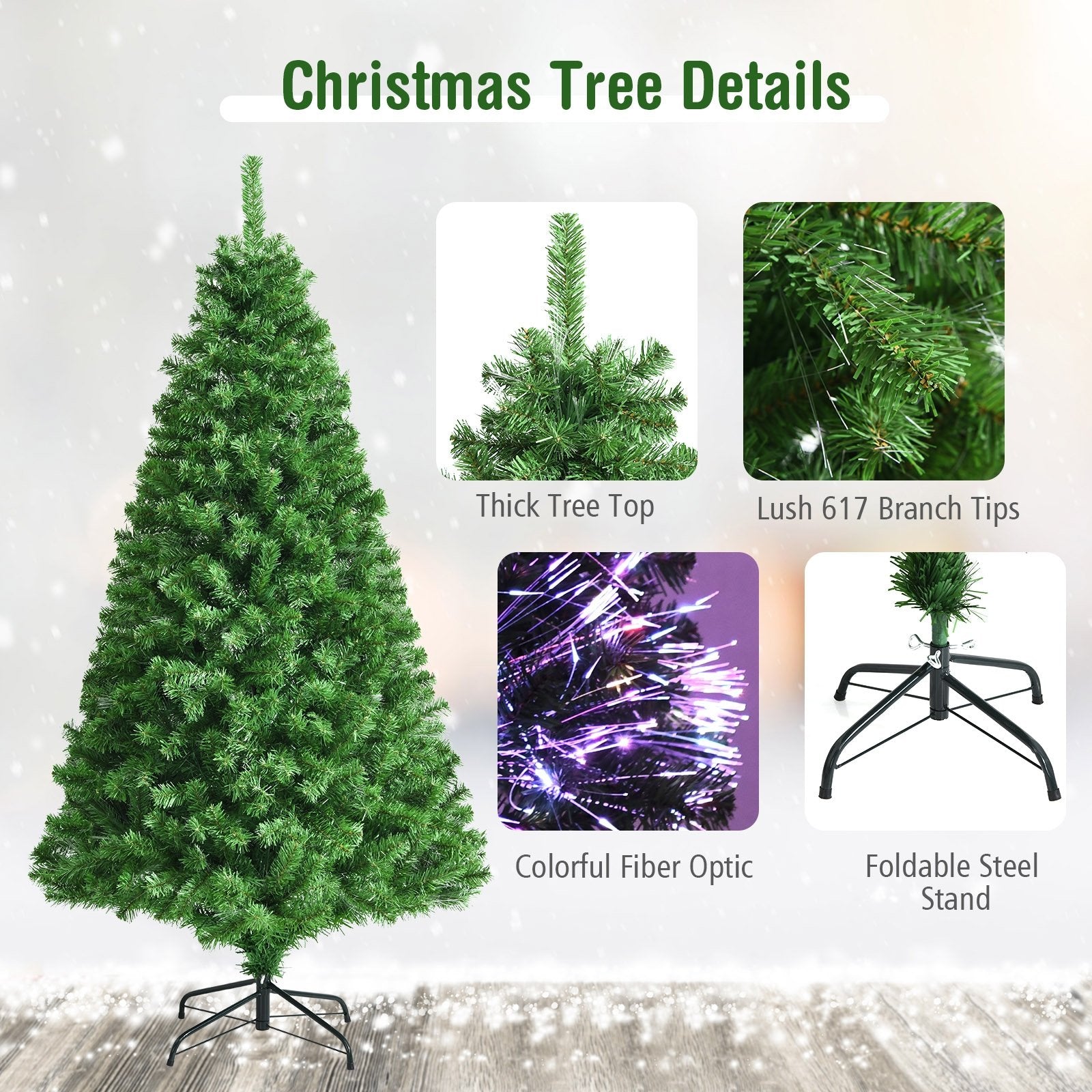6 Feet Pre-lit Fiber Optic Artificial Christmas Tree with 617 Branch Tips, Green - Gallery Canada