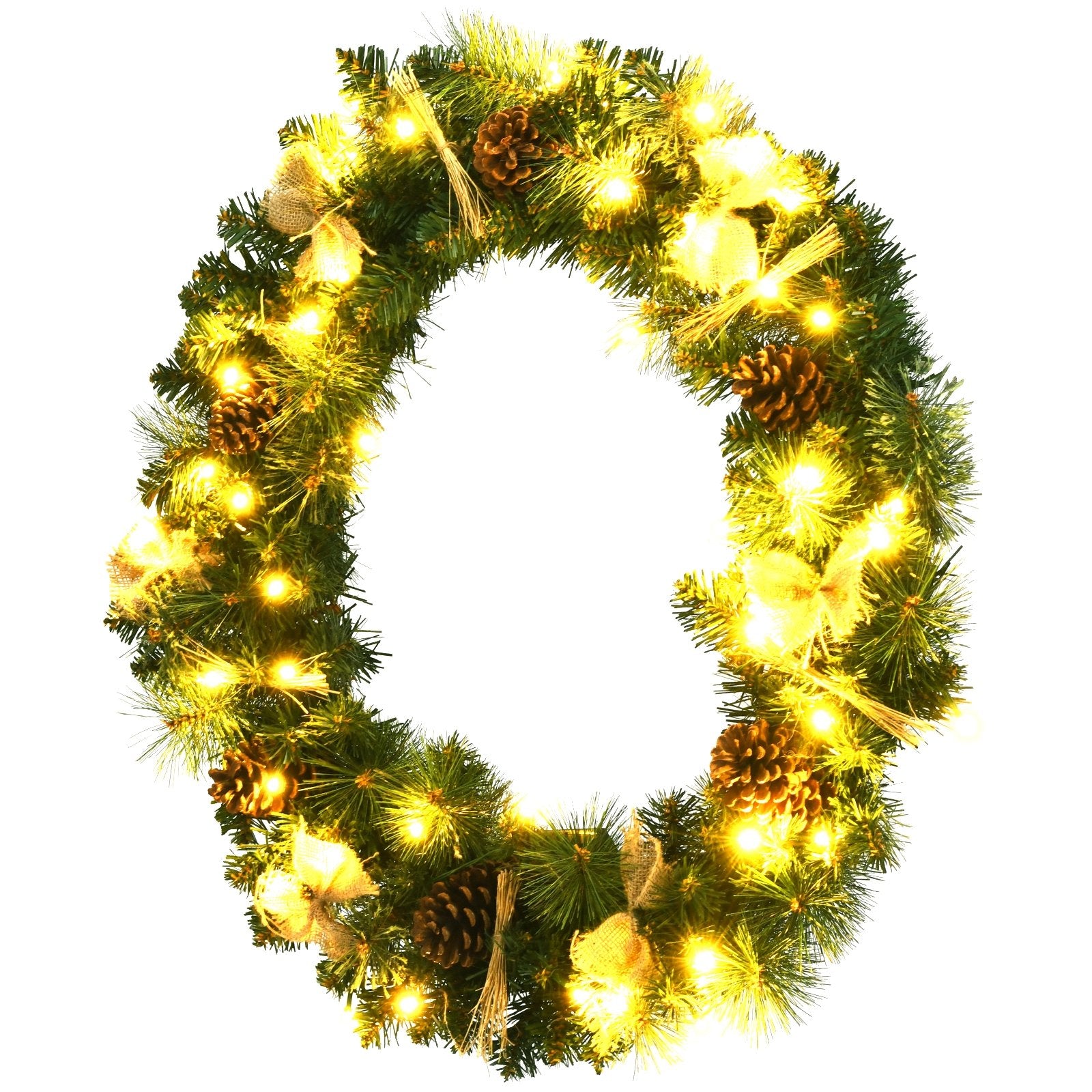 30 Inch Pre-lit Christmas Wreath with Mixed Decorations, Green - Gallery Canada
