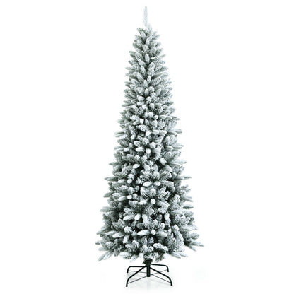 Snow-Flocked Hinged Artificial Christmas Pencil Tree with Mixed Tips-7.5', White Christmas Tree   at Gallery Canada