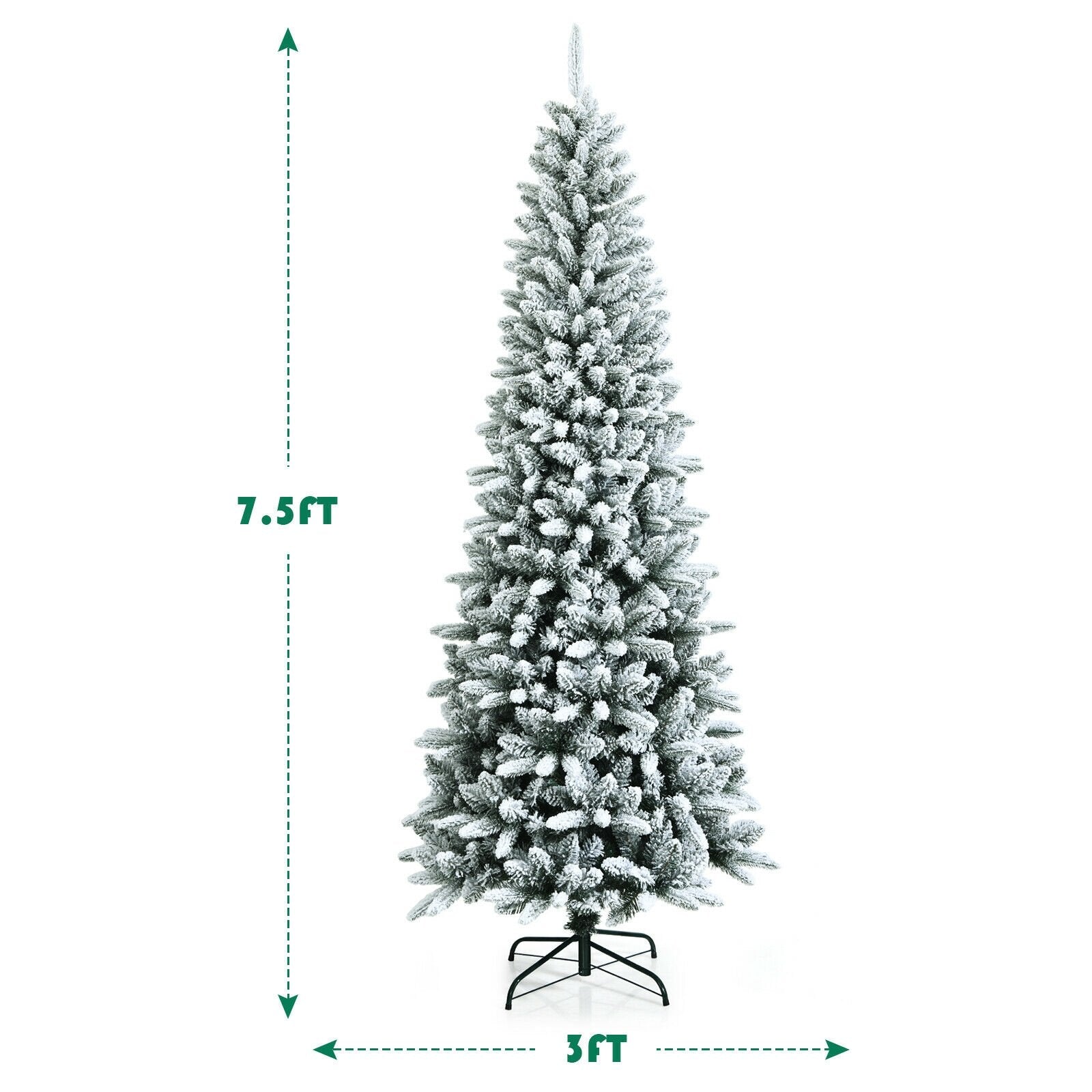 Snow-Flocked Hinged Artificial Christmas Pencil Tree with Mixed Tips-7.5', White Christmas Tree   at Gallery Canada