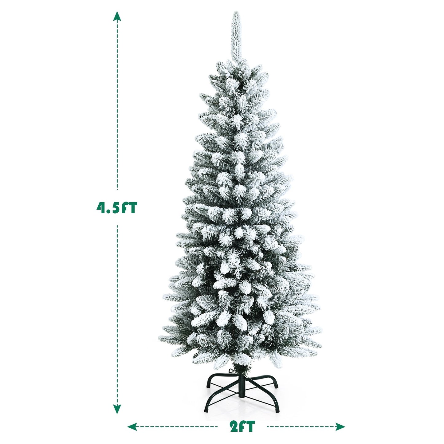 Snow-Flocked Hinged Artificial Christmas Pencil Tree with Mixed Tips-4.5', White - Gallery Canada