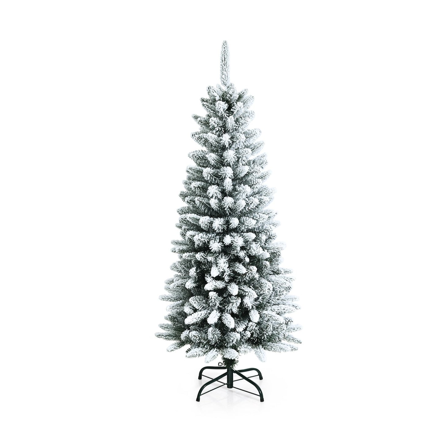 Snow-Flocked Hinged Artificial Christmas Pencil Tree with Mixed Tips-4.5', White - Gallery Canada