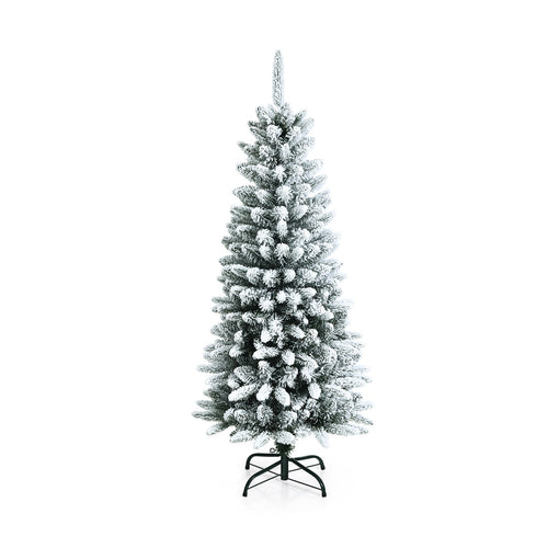 Snow-Flocked Hinged Artificial Christmas Pencil Tree with Mixed Tips-4.5', White