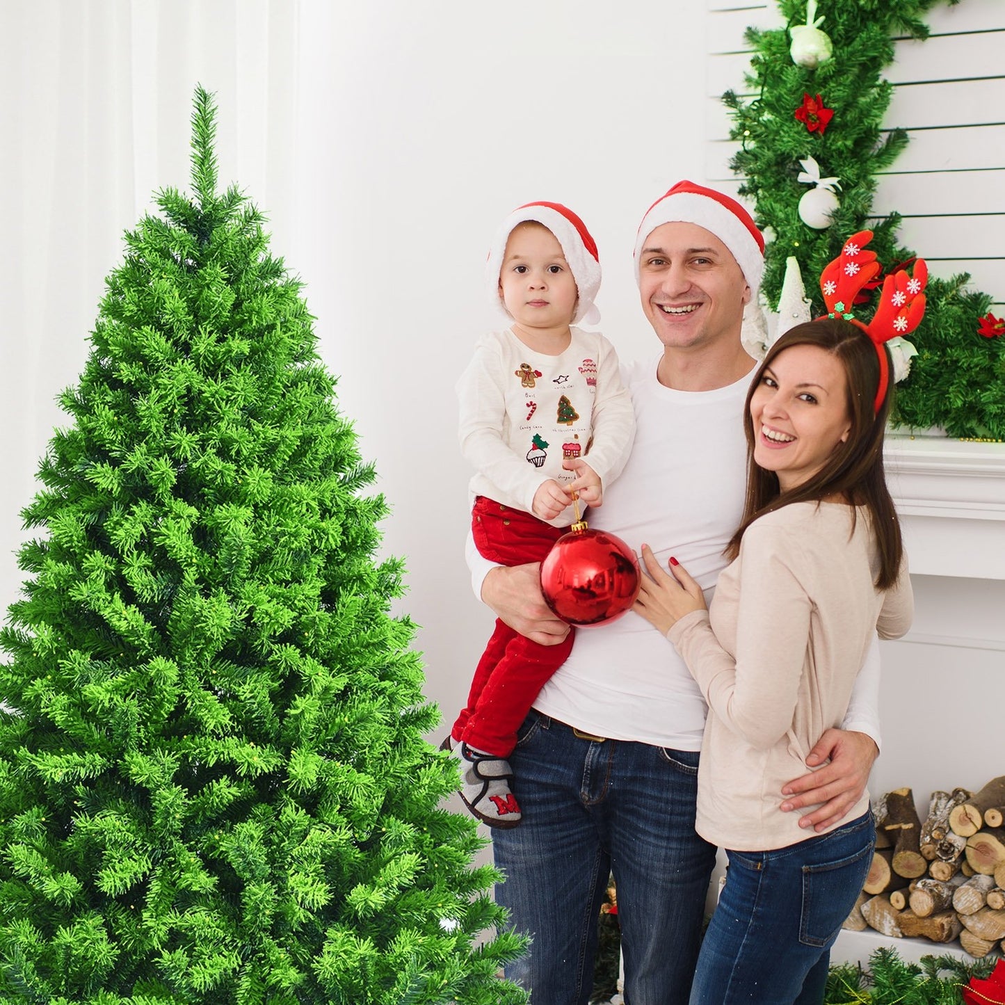 Snow Flocked Artificial Christmas Tree with Metal Stand-7.5', Green Christmas Tree   at Gallery Canada