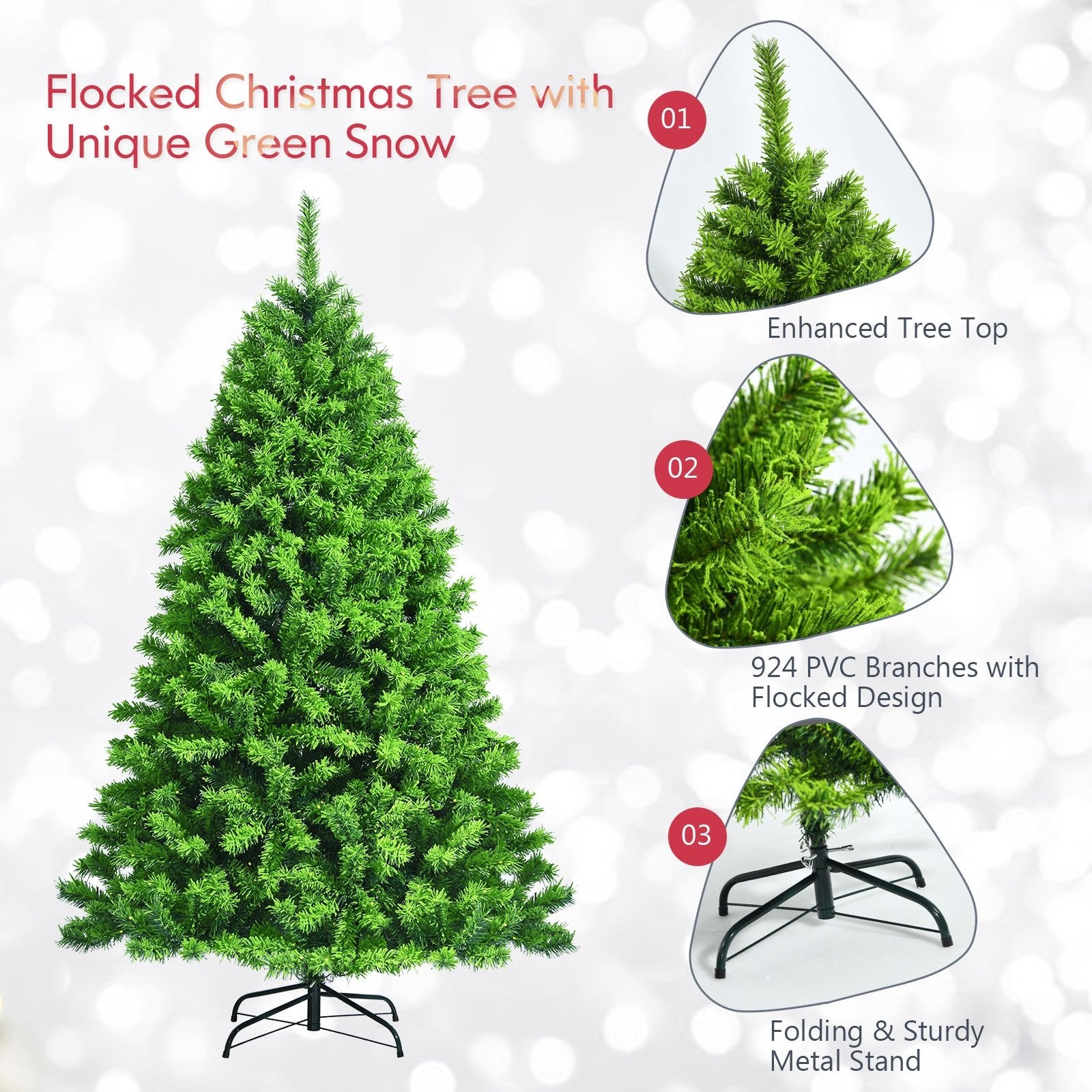 Snow Flocked Artificial Christmas Tree with Metal Stand-7.5', Green Christmas Tree   at Gallery Canada