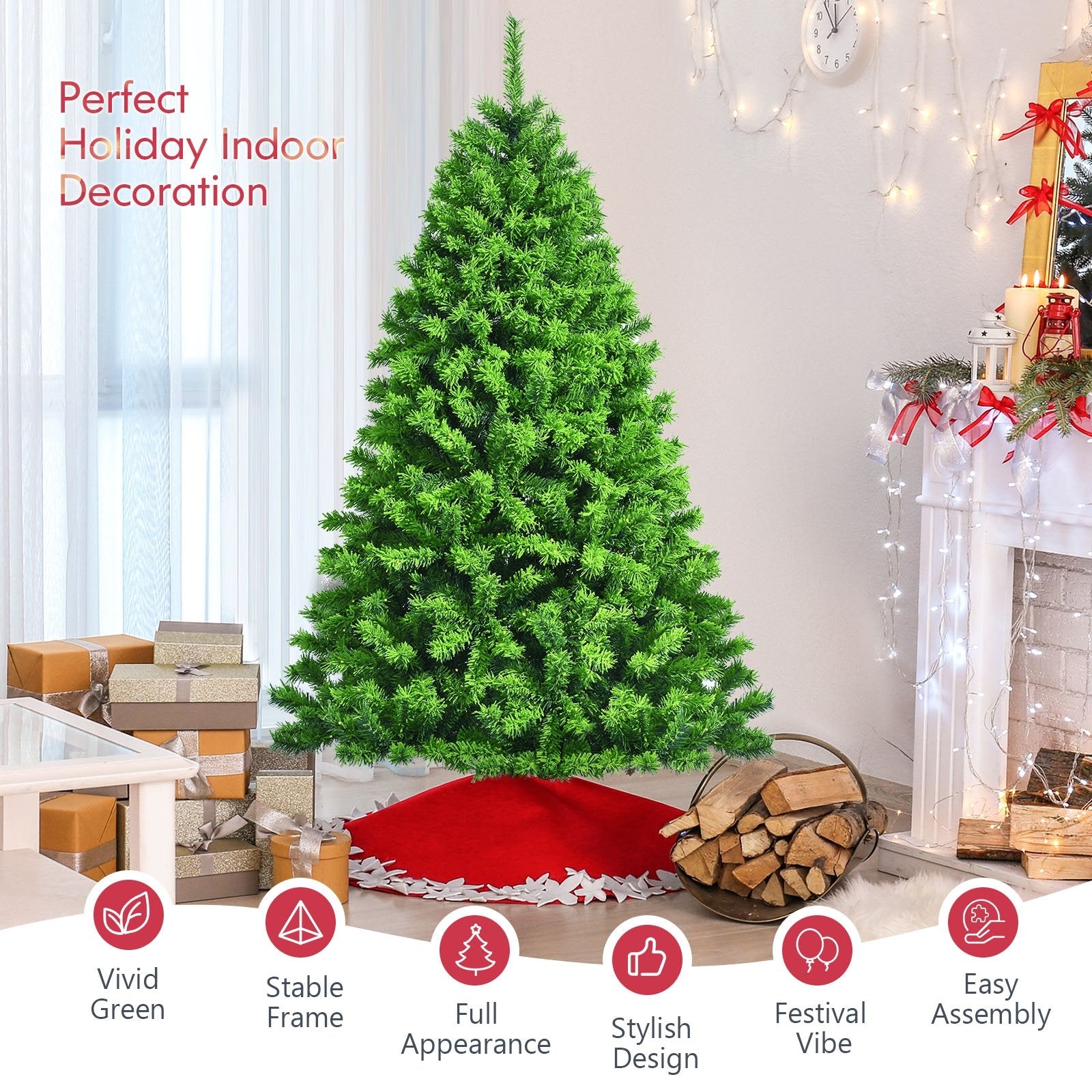 Snow Flocked Artificial Christmas Tree with Metal Stand-7.5', Green Christmas Tree   at Gallery Canada