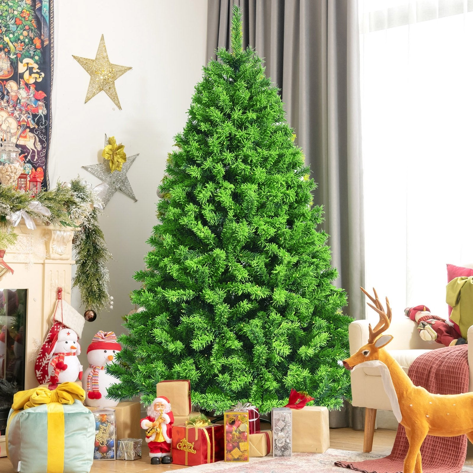 Snow Flocked Artificial Christmas Tree with Metal Stand-7.5', Green Christmas Tree   at Gallery Canada