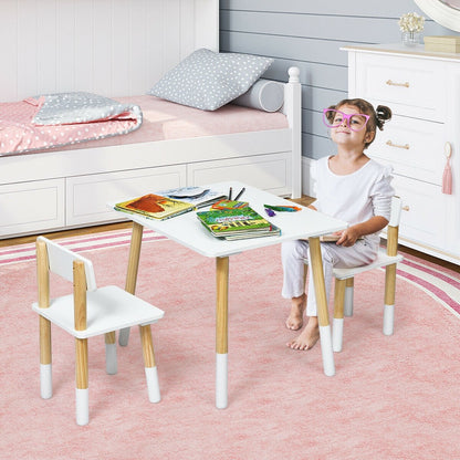 Kids Wooden Table and 2 Chairs Set, White - Gallery Canada