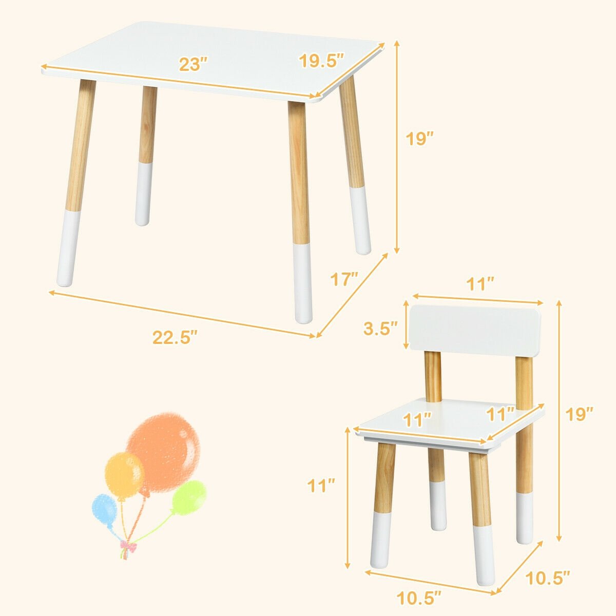 Kids Wooden Table and 2 Chairs Set, White - Gallery Canada