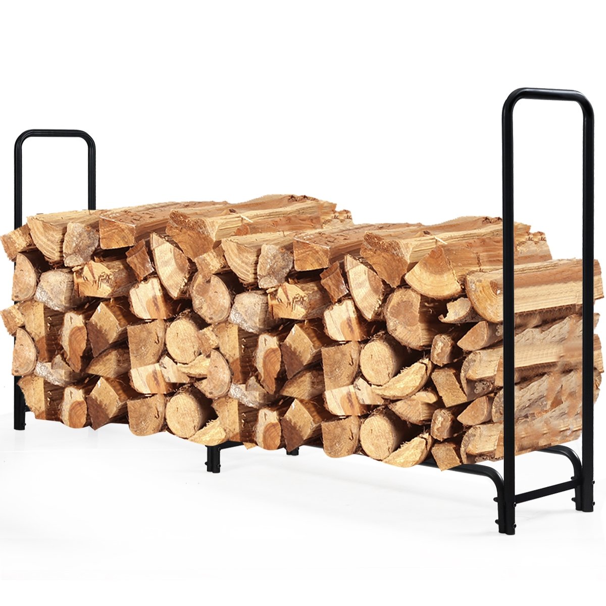 8 Feet Outdoor Steel Firewood Log Rack, Black Log Storage   at Gallery Canada
