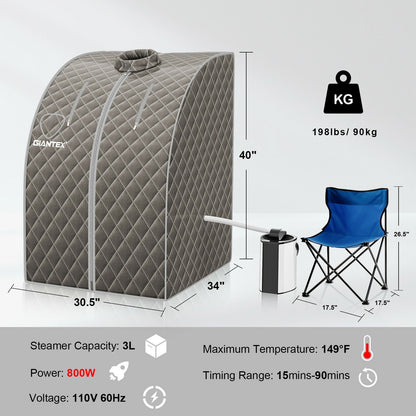 Portable Personal Steam Sauna Spa with 3L Blast-proof Steamer Chair, Gray - Gallery Canada