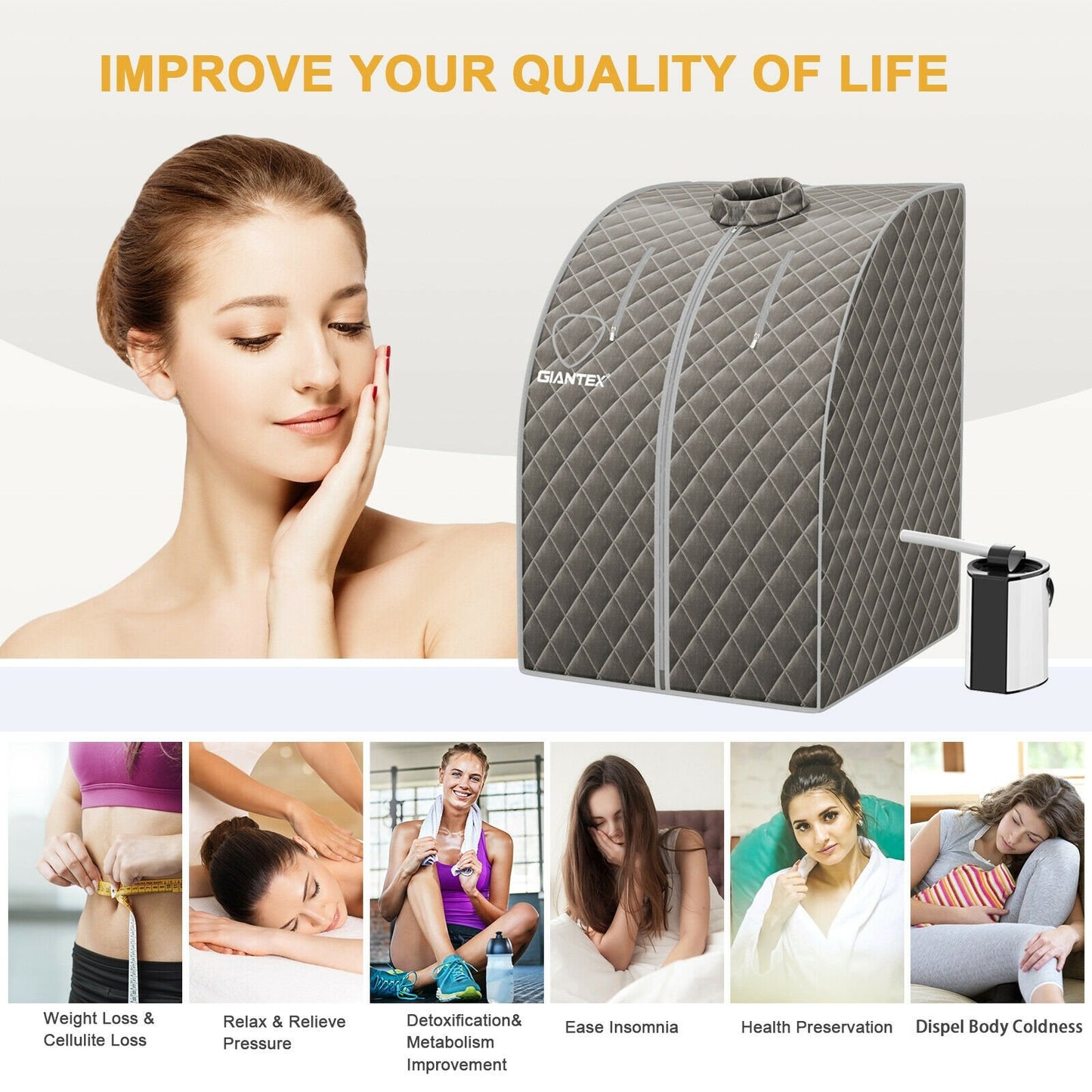 Portable Personal Steam Sauna Spa with 3L Blast-proof Steamer Chair, Gray - Gallery Canada