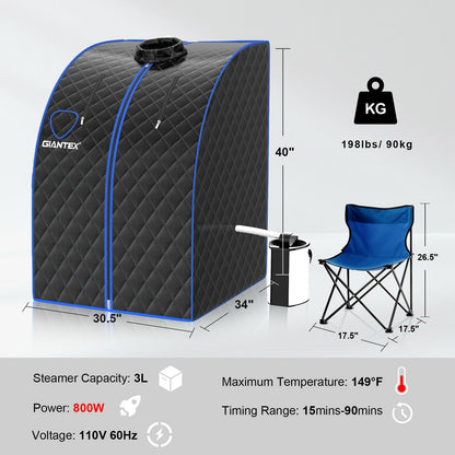 Portable Personal Steam Sauna Spa with 3L Blast-proof Steamer Chair, Black - Gallery Canada