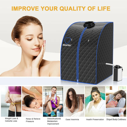 Portable Personal Steam Sauna Spa with 3L Blast-proof Steamer Chair, Black - Gallery Canada