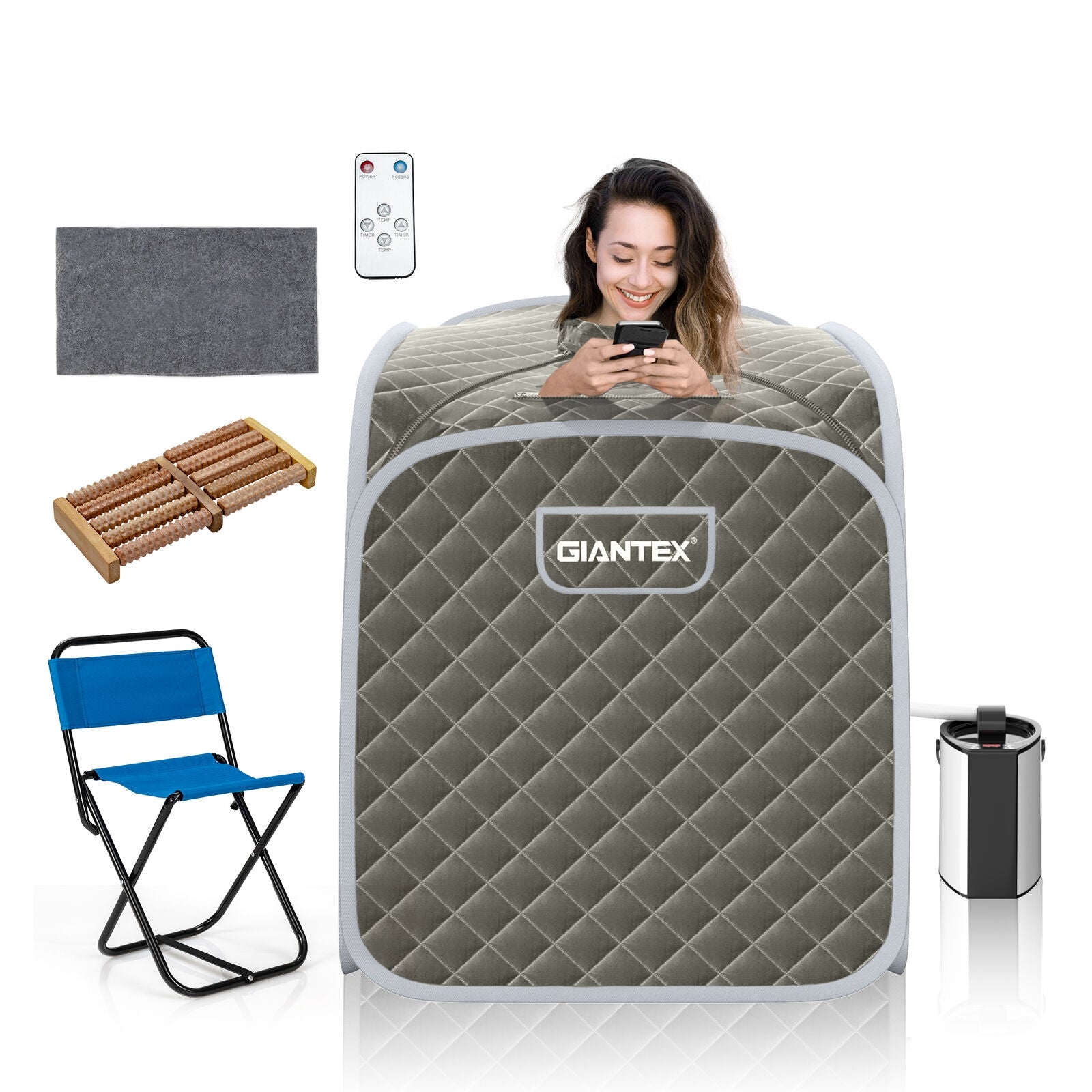 Portable Personal Steam Sauna Spa with Steamer Chair, Gray Spa & Salon at Gallery Canada