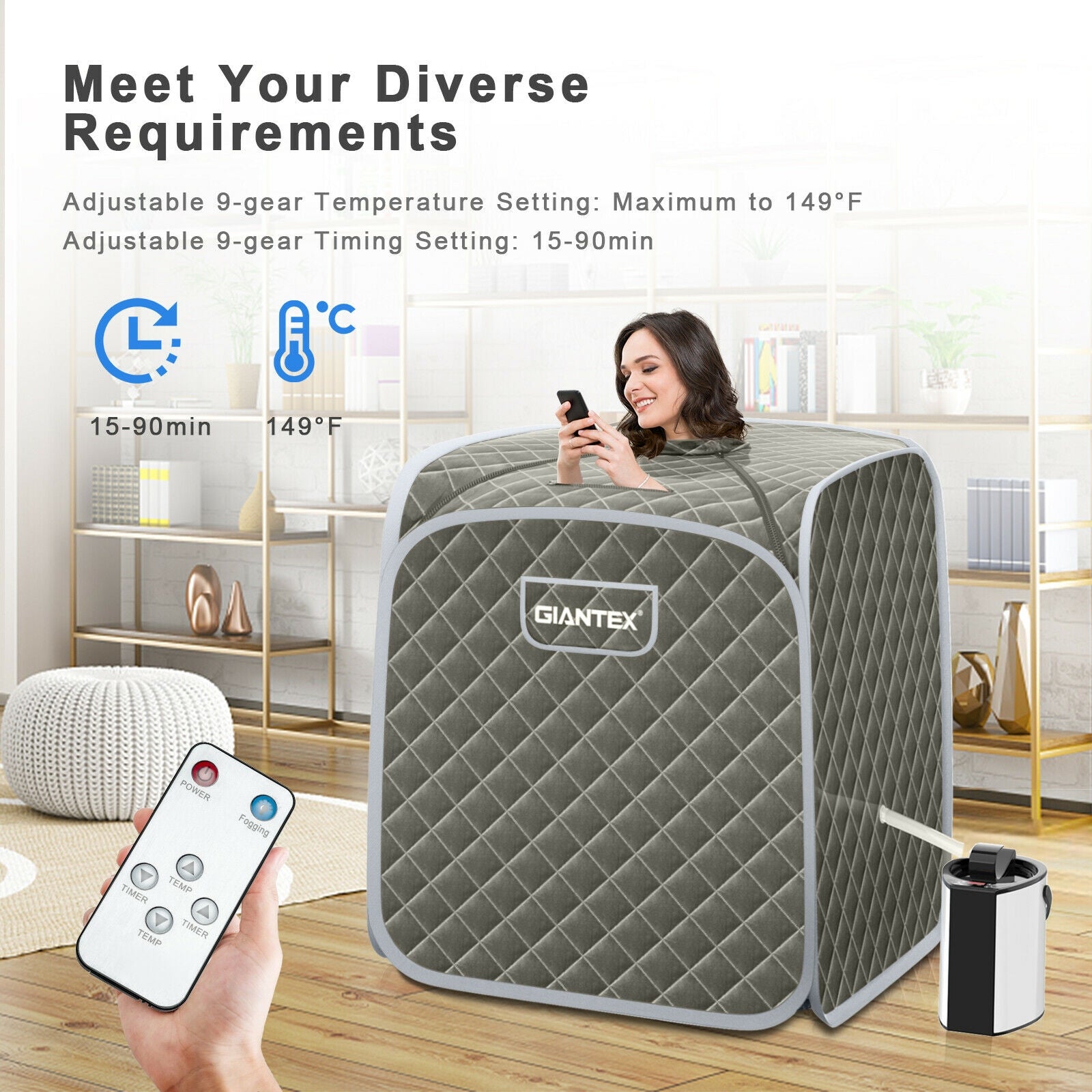 Portable Personal Steam Sauna Spa with Steamer Chair, Gray Spa & Salon at Gallery Canada