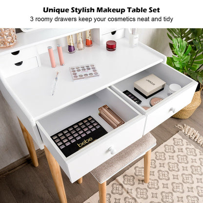 Makeup Vanity Set with 6 Drawers and Unique Shape Mirror, White - Gallery Canada