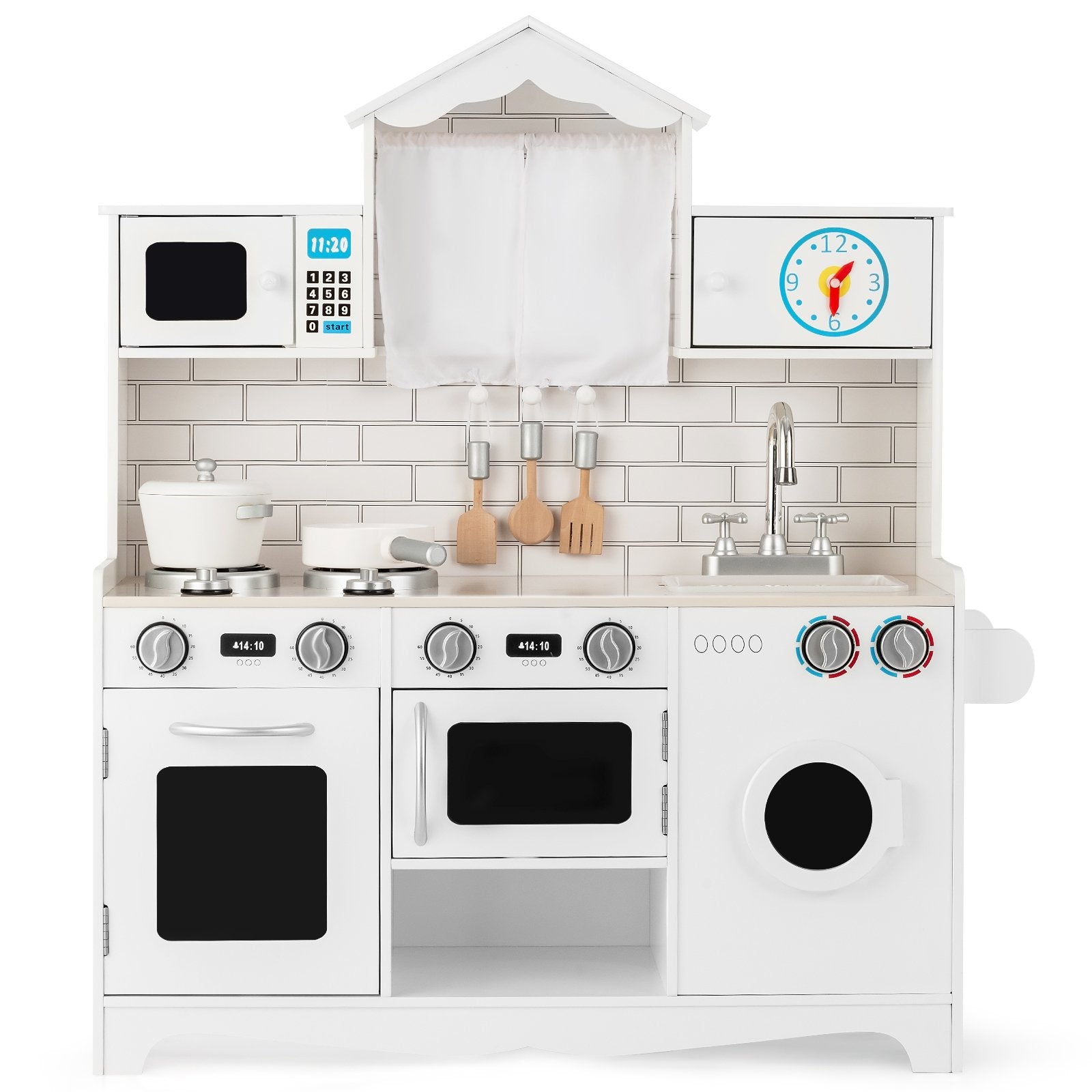 Wooden Kids Kitchen with Washing Machine, White Play Kitchen Sets   at Gallery Canada