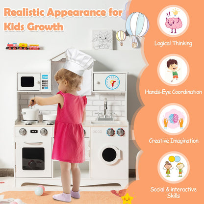 Wooden Kids Kitchen with Washing Machine, White Play Kitchen Sets   at Gallery Canada