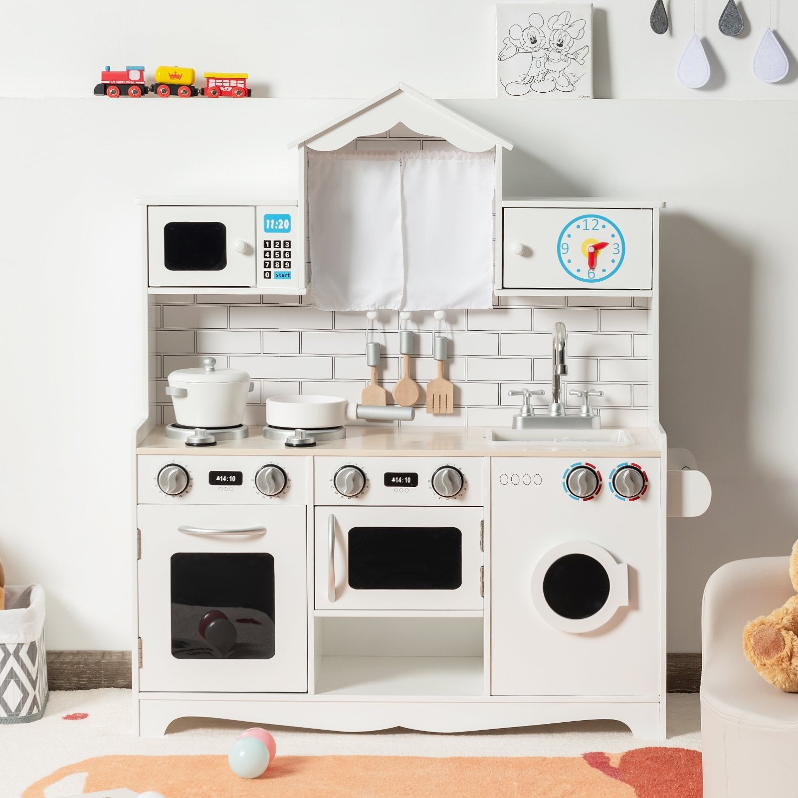 Wooden Kids Kitchen with Washing Machine, White Play Kitchen Sets   at Gallery Canada