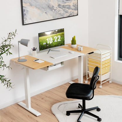 55 x 28 Inch Electric Adjustable Sit to Stand Desk with USB Port, Natural Standing Desks   at Gallery Canada