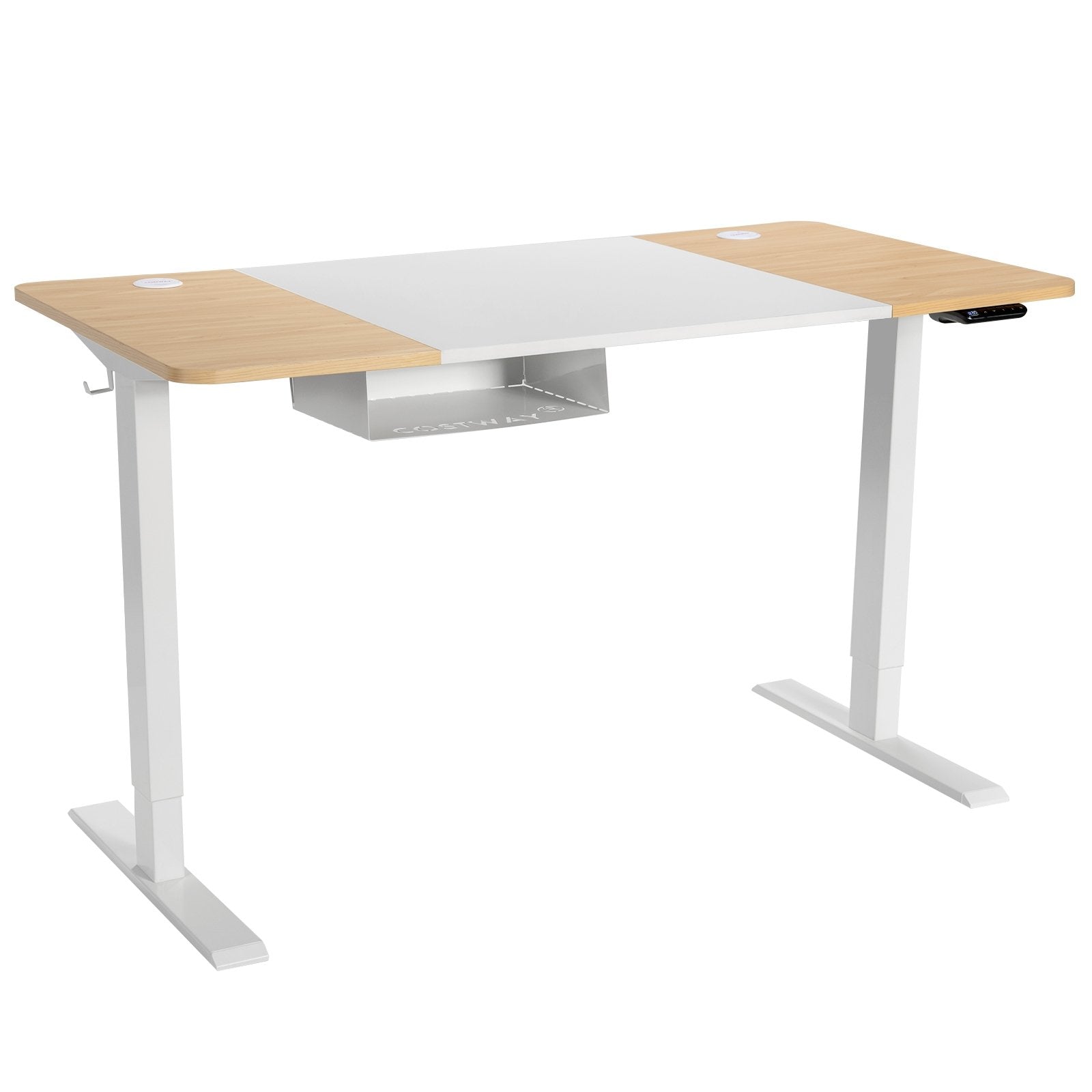 55 x 28 Inch Electric Adjustable Sit to Stand Desk with USB Port, Natural Standing Desks   at Gallery Canada