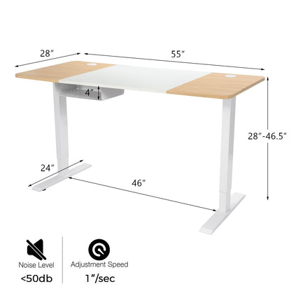 55 x 28 Inch Electric Adjustable Sit to Stand Desk with USB Port, Natural Standing Desks   at Gallery Canada