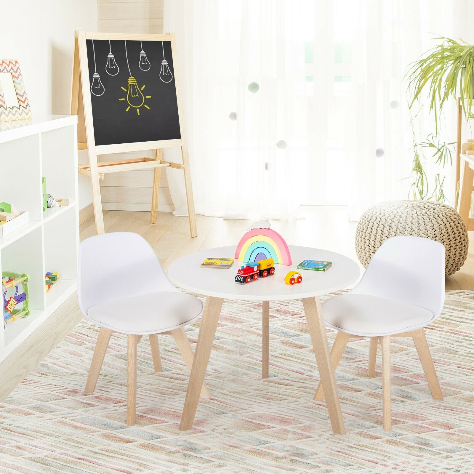 Modern Kids Activity Play Table and 2 Chairs Set with Beech Leg Cushion, White Kids Table & Chair Sets   at Gallery Canada