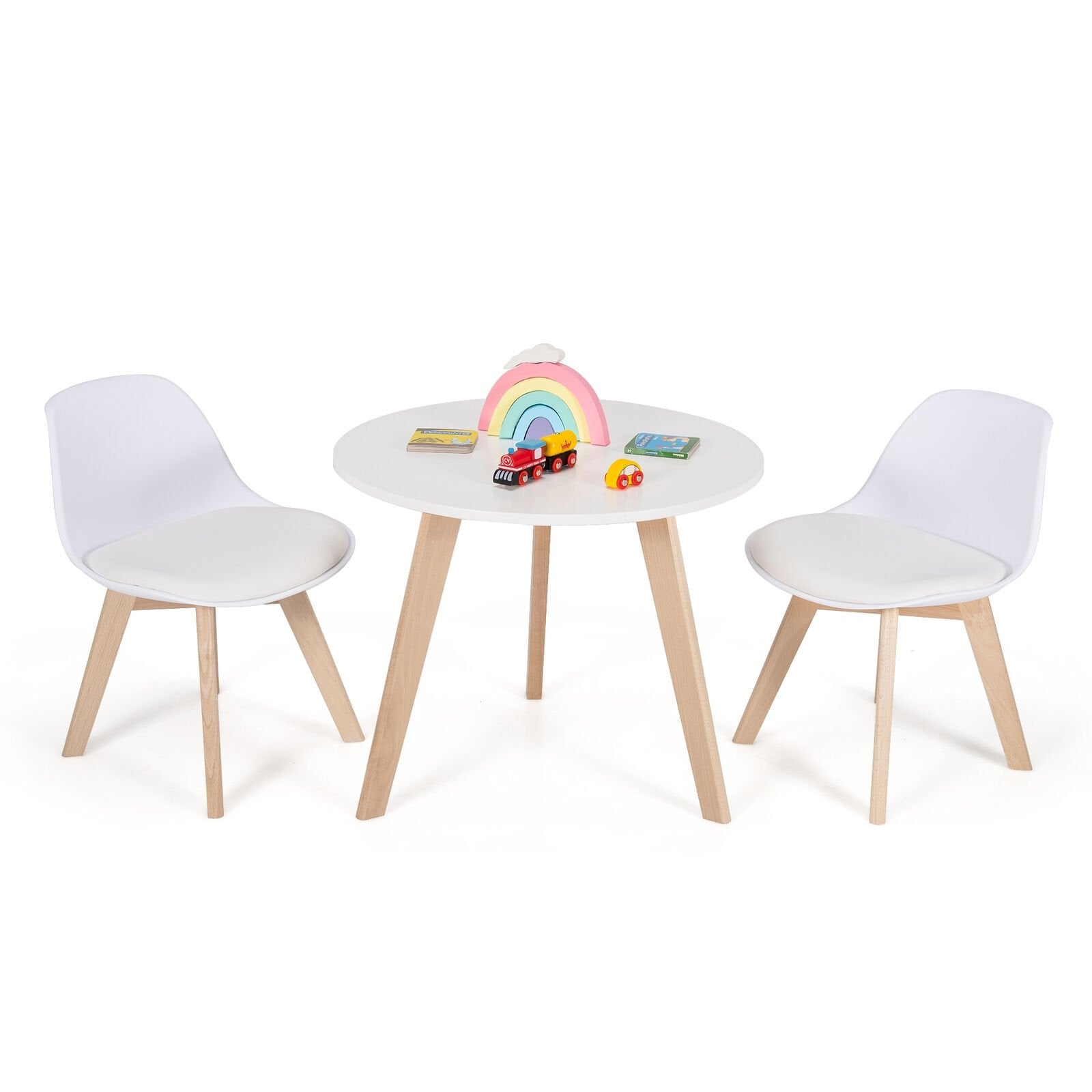 Modern Kids Activity Play Table and 2 Chairs Set with Beech Leg Cushion, White Kids Table & Chair Sets   at Gallery Canada