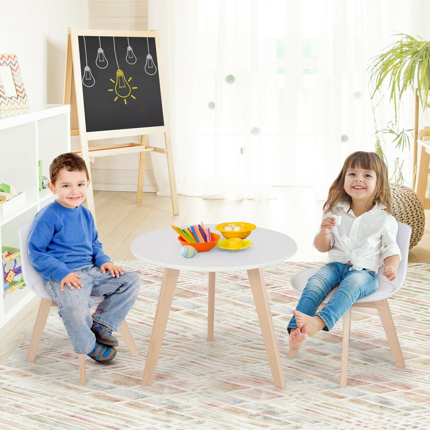 Modern Kids Activity Play Table and 2 Chairs Set with Beech Leg Cushion, White Kids Table & Chair Sets   at Gallery Canada