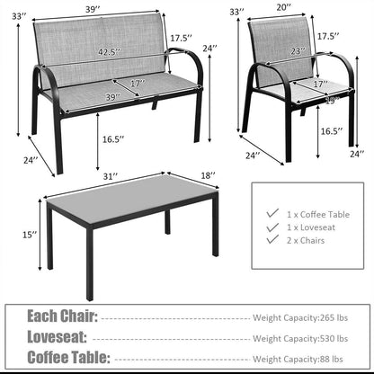 4 Pieces Patio Furniture Set with Glass Top Coffee Table, Gray Patio Conversation Sets   at Gallery Canada