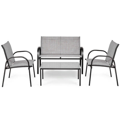 4 Pieces Patio Furniture Set with Glass Top Coffee Table, Gray Patio Conversation Sets   at Gallery Canada