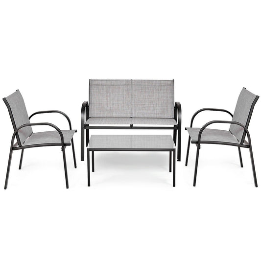 4 Pieces Patio Furniture Set with Glass Top Coffee Table, Gray Patio Conversation Sets   at Gallery Canada