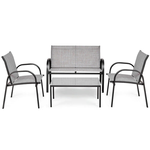 4 Pieces Patio Furniture Set with Glass Top Coffee Table, Gray