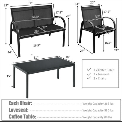 4 Pieces Patio Furniture Set with Glass Top Coffee Table, Black Patio Conversation Sets   at Gallery Canada