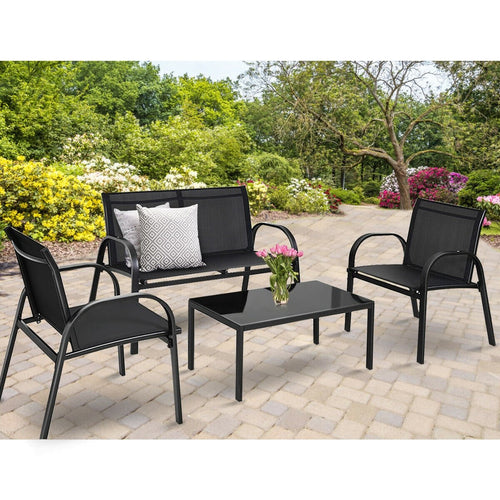 4 Pieces Patio Furniture Set with Glass Top Coffee Table, Black