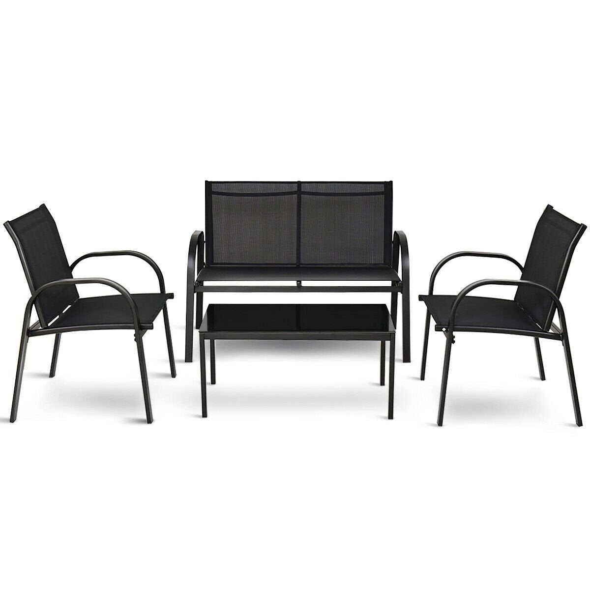 4 Pieces Patio Furniture Set with Glass Top Coffee Table, Black Patio Conversation Sets   at Gallery Canada