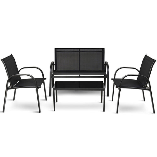4 Pieces Patio Furniture Set with Glass Top Coffee Table, Black