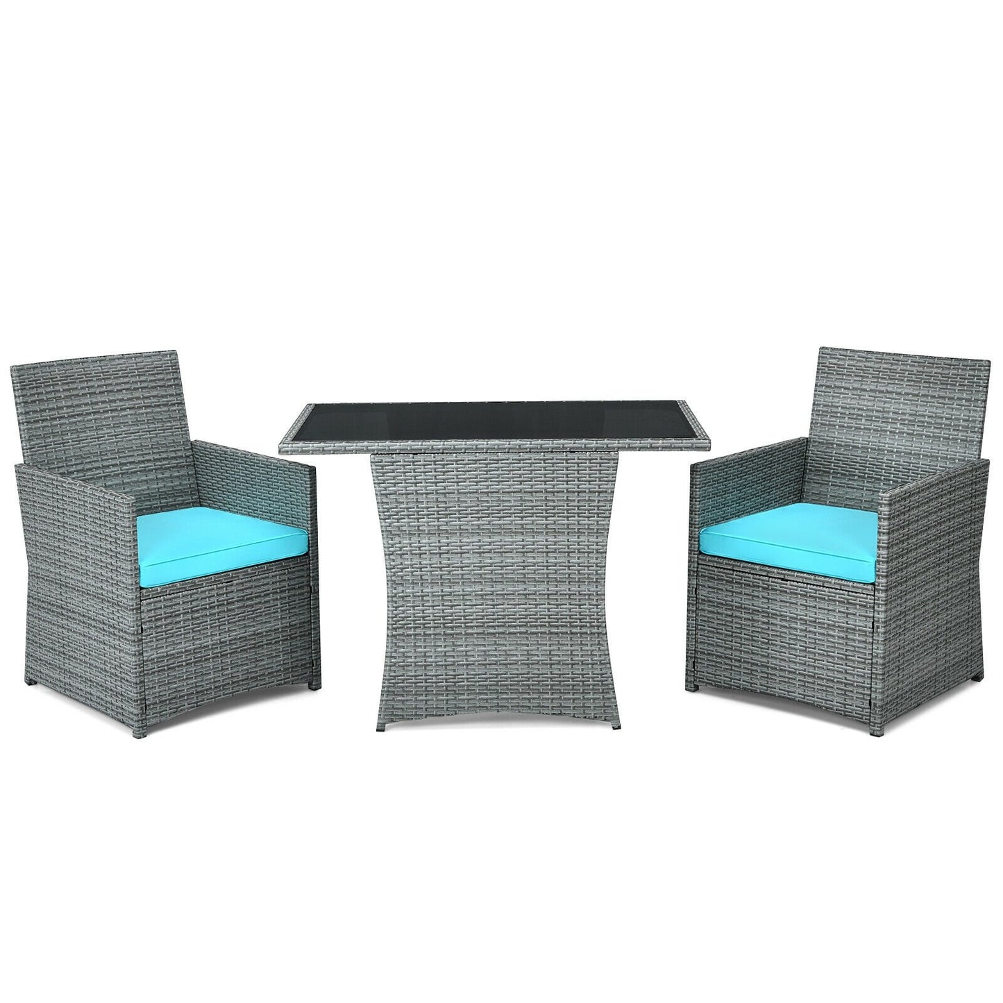 3 Pieces Patio Rattan Furniture Set with Cushioned Armrest Sofa, Turquoise Patio Conversation Sets   at Gallery Canada