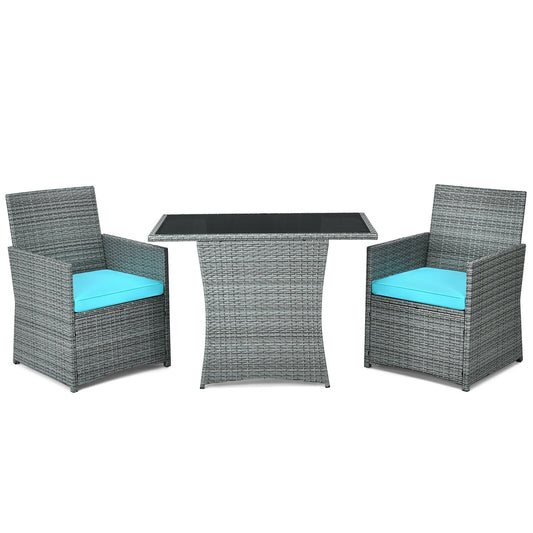 3 Pieces Patio Rattan Furniture Set with Cushioned Armrest Sofa, Turquoise Patio Conversation Sets   at Gallery Canada