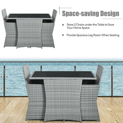 3 Pieces Patio Rattan Furniture Set with Cushioned Armrest Sofa, Turquoise Patio Conversation Sets   at Gallery Canada